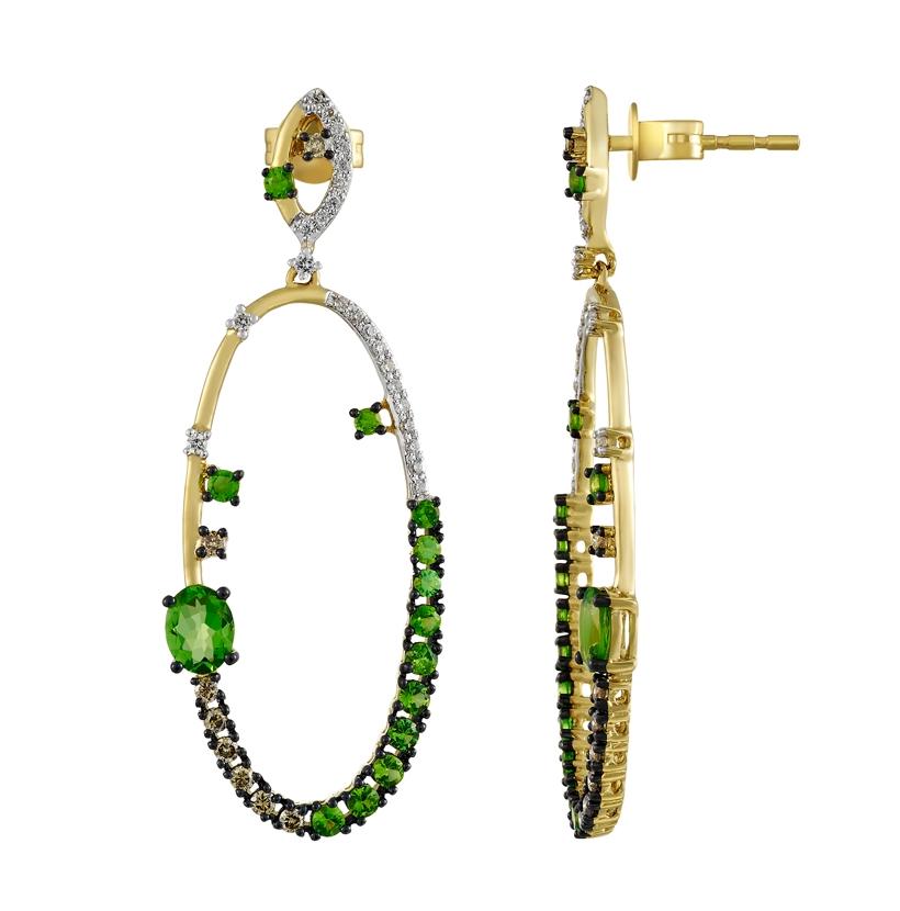 0.4 Ctw Diamond 14k Yellow Gold Tsavorite Round Shape Womens Gemstone Earrings