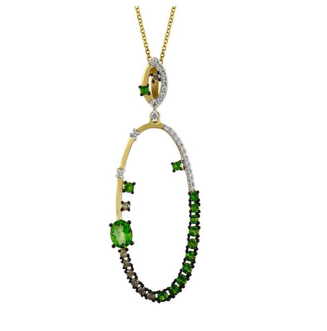 0.2 Ctw Diamond 14k Yellow Gold Tsavorite Round Shape Womens Gemstone Necklace Pendant With 16 Inch Chain