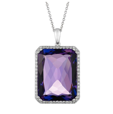 0.33 Ctw Diamond 14k White Gold Amethyst Round Shape Womens Gemstone Necklace Pendant With 16 Inch Chain