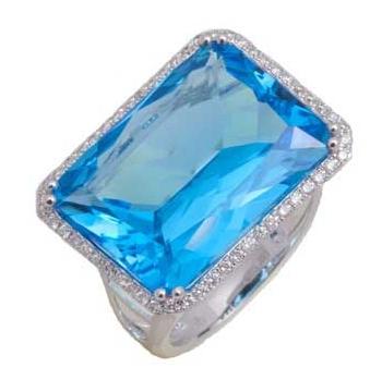 0.32 Ctw Diamond 14k White Gold Topaz Round Shape Womens Gemstone Ring