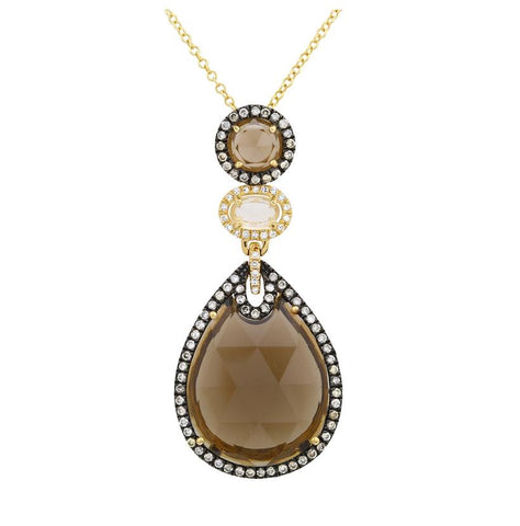 0.47 Ctw Diamond 14k Yellow Gold Topaz Round Shape Womens Gemstone Necklace Pendant With 16 Inch Chain