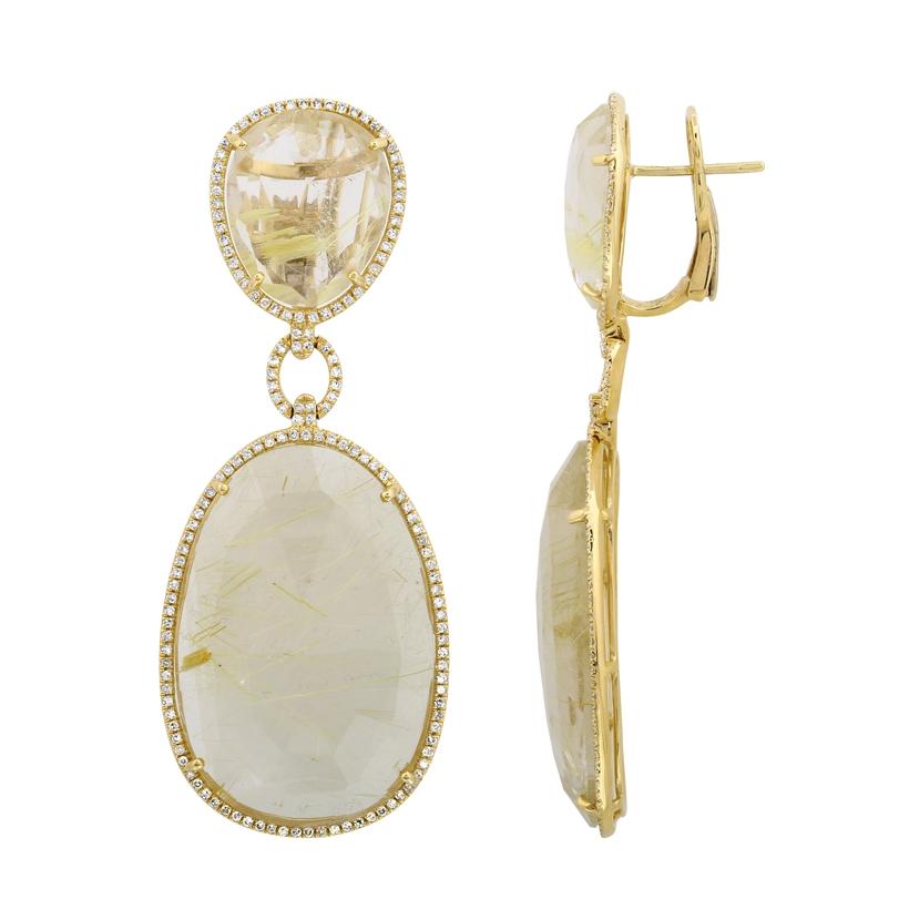 1.11 Ctw Diamond 14k Yellow Gold Quartz Round Shape Womens Gemstone Earrings