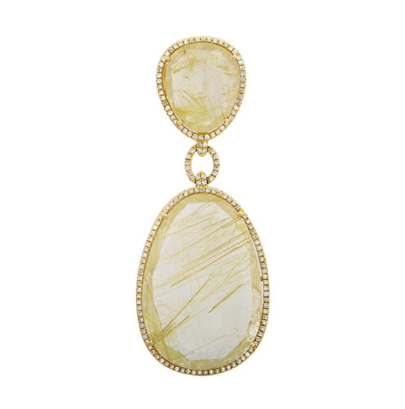 0.62 Ctw Diamond 18k Yellow Gold Quartz Round Shape Womens Gemstone Necklace Pendant