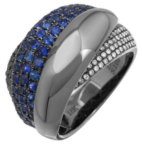 0.4 Ctw Diamond 18k White Gold Sapphire Round Shape Womens Gemstone Ring