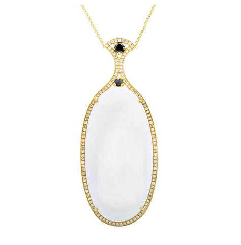 0.86 Ctw Diamond 14k Yellow Gold Onyx Round Shape Womens Gemstone Necklace Pendant With 16 Inch Chain