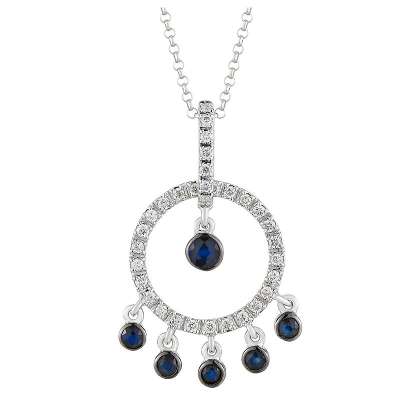 0.16 Ctw Diamond 14k White Gold Sapphire Round Shape Womens Gemstone Necklace Pendant With 16 Inch Chain