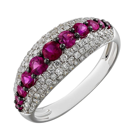 0.46 Ctw Diamond 14k White Gold Ruby Round Shape Womens Gemstone Ring