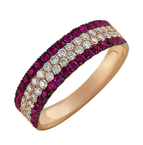 0.41 Ctw Diamond 14k Rose Gold Ruby Round Shape Womens Gemstone Ring