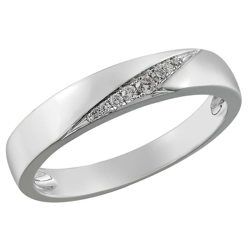 0.09 Ctw Diamond 14k White Gold Round Shape Men's Ring, Size 10