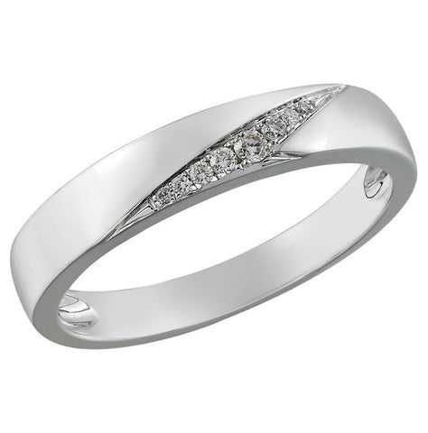 0.09 Ctw Diamond 14k White Gold Round Shape Men's Ring, Size 10