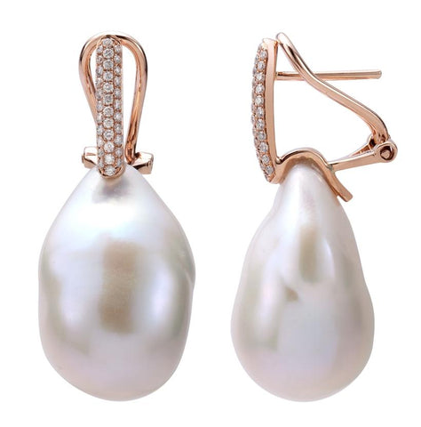 0.34 Ctw Diamond 14k Rose Gold Pearl Earrings