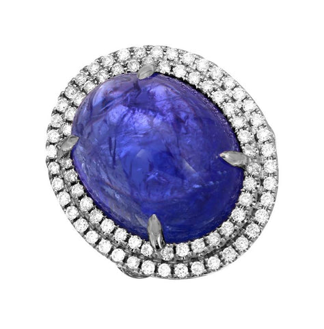 0.63 Ctw Diamond 18k White Gold Tanzanite Round Shape Womens Gemstone Ring