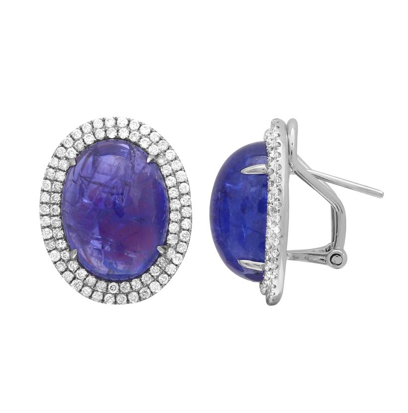 1.47 Ctw Diamond 18k White Gold Tanzanite Round Shape Womens Gemstone Earrings