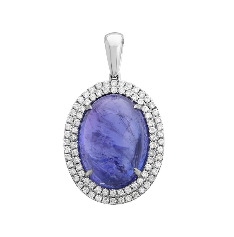 0.63 Ctw Diamond 18k White Gold Tanzanite Round Shape Womens Gemstone Necklace Pendant