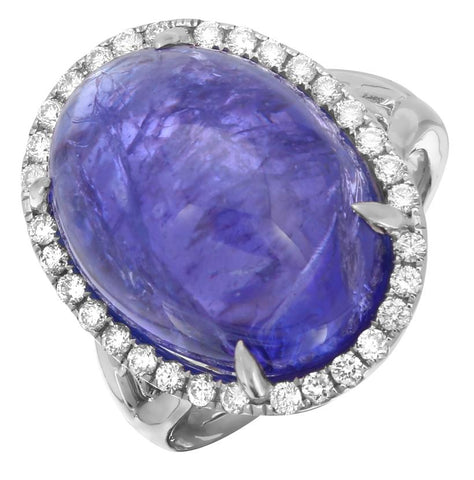 0.5 Ctw Diamond 18k White Gold Tanzanite Round Shape Womens Gemstone Ring