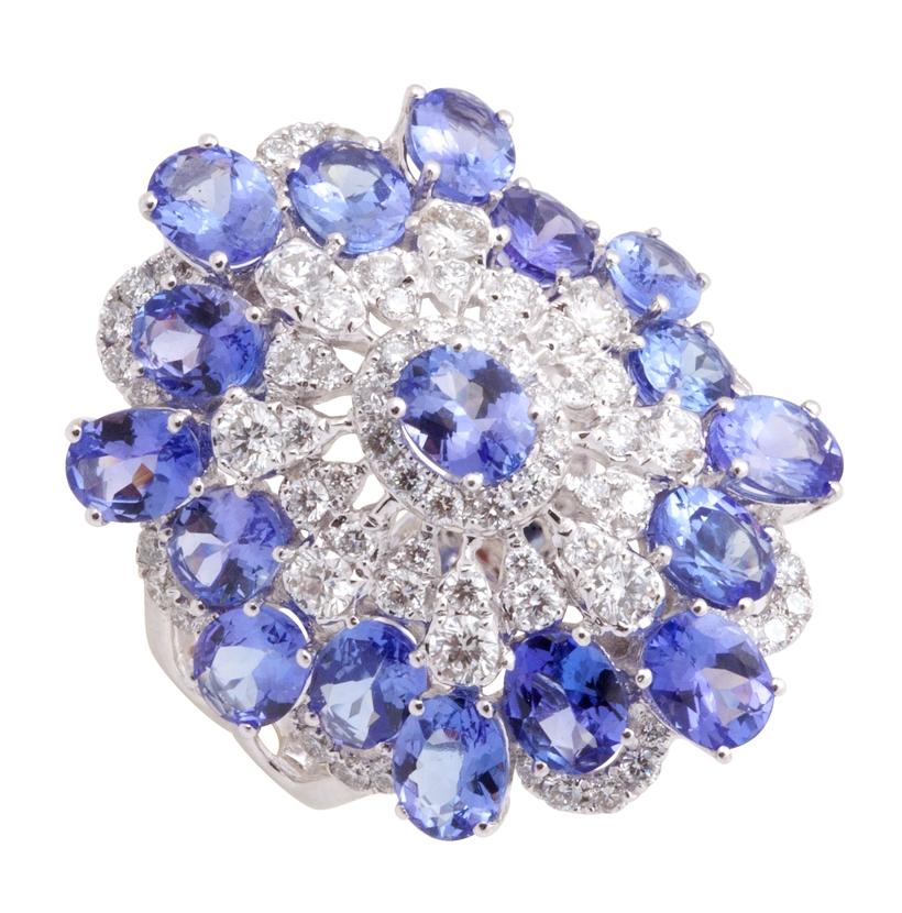 1.32 Ctw Diamond 18k White Gold Tanzanite Round Shape Womens Gemstone Ring