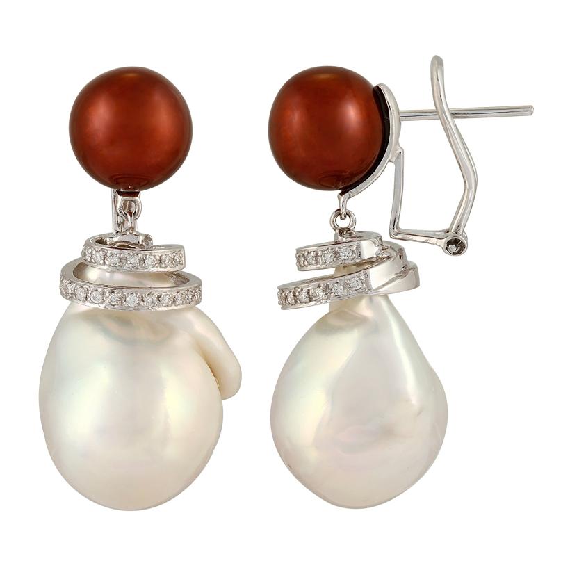 0.21 Ctw Diamond 14k White Gold Pearl Earrings