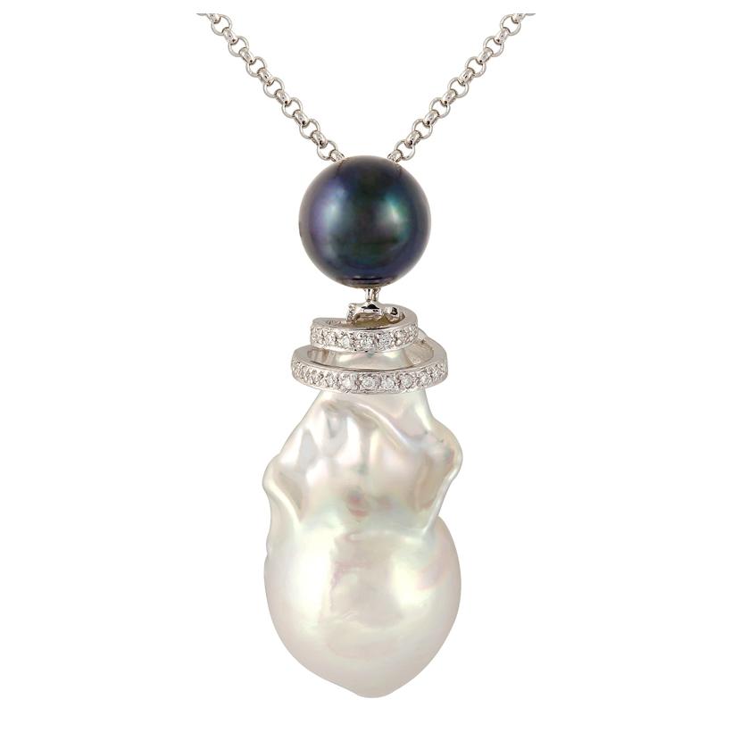 0.11 Ctw Diamond 14k White Gold Pearl Necklace Pendant With 16 Inch Chain