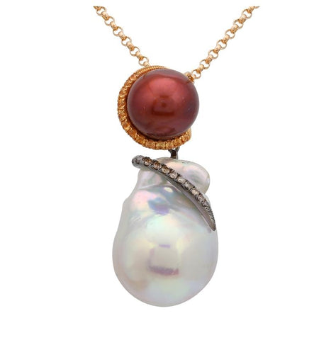 0.15 Ctw Diamond 14k Yellow Gold Sapphire Pearl Necklace Pendant With 16 Inch Chain