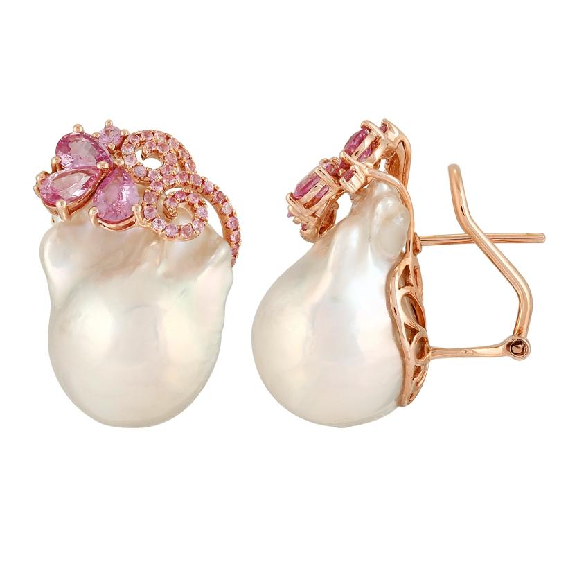 14k Rose Gold Sapphire Pearl Earrings