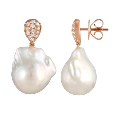 0.46 Ctw Diamond 14k Rose Gold Pearl Earrings