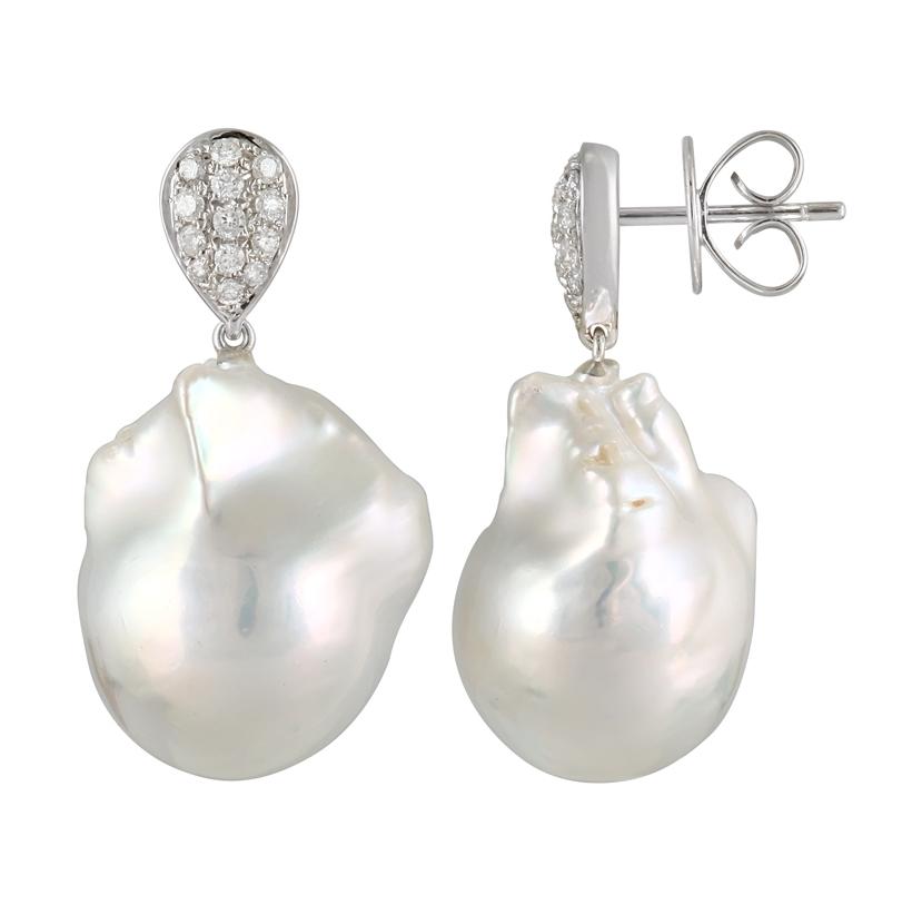 0.48 Ctw Diamond 14k White Gold Pearl Earrings