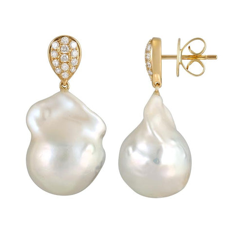 0.47 Ctw Diamond 14k Yellow Gold Pearl Earrings