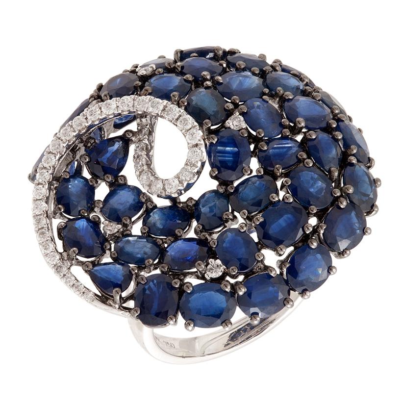 0.4 Ctw Diamond 18k White Gold Sapphire Round Shape Womens Gemstone Ring