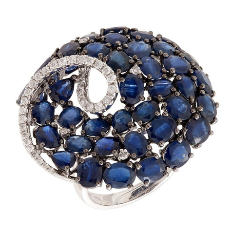 0.4 Ctw Diamond 18k White Gold Sapphire Round Shape Womens Gemstone Ring