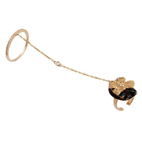 0.14 Ctw Diamond 14k Yellow Gold Sapphire Tsavorite Round Shape Womens Gemstone Ring
