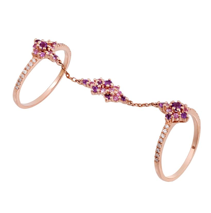 0.13 Ctw Diamond 14k Rose Gold Sapphire Amethyst Round Shape Womens Gemstone Ring