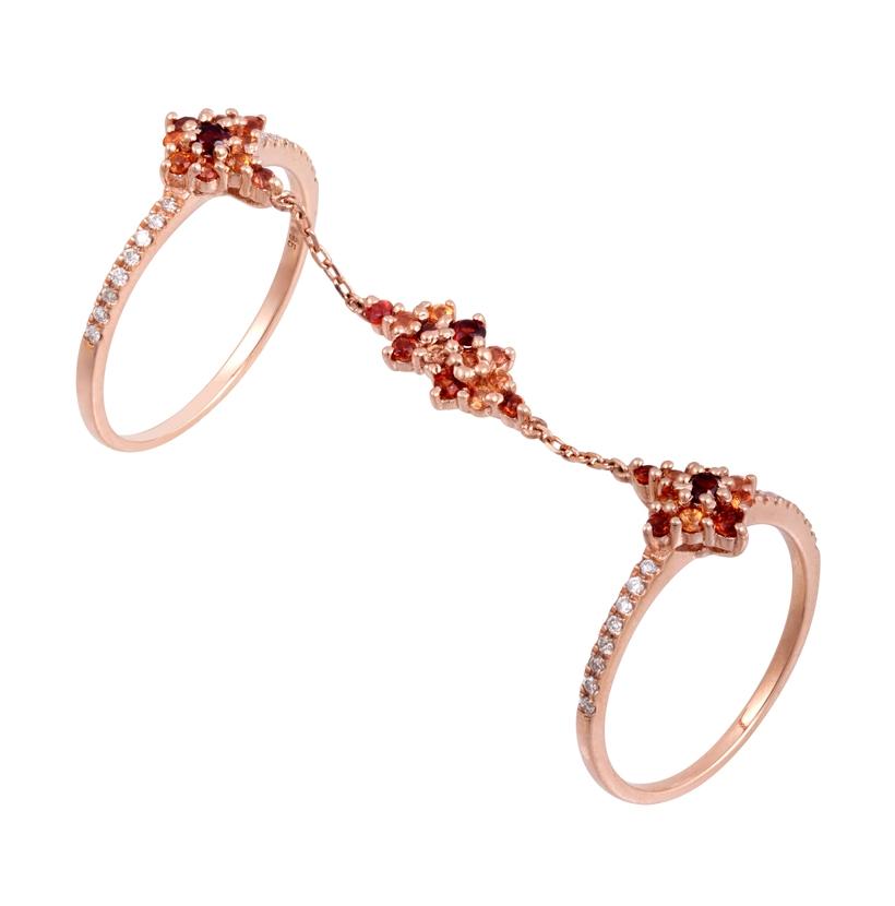 0.13 Ctw Diamond 14k Rose Gold Sapphire Garnet Round Shape Womens Gemstone Ring