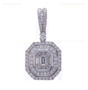 1 Ctw Diamond 18k White Gold Round Tap Baguette Octagon Shape Womens Diamond Necklace Pendant