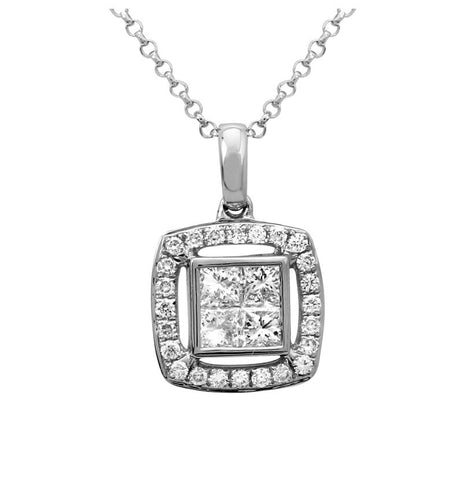 0.45 Ctw Diamond 14k White Gold Round Princess Shape Womens Diamond Necklace Pendant With 16 Inch Chain