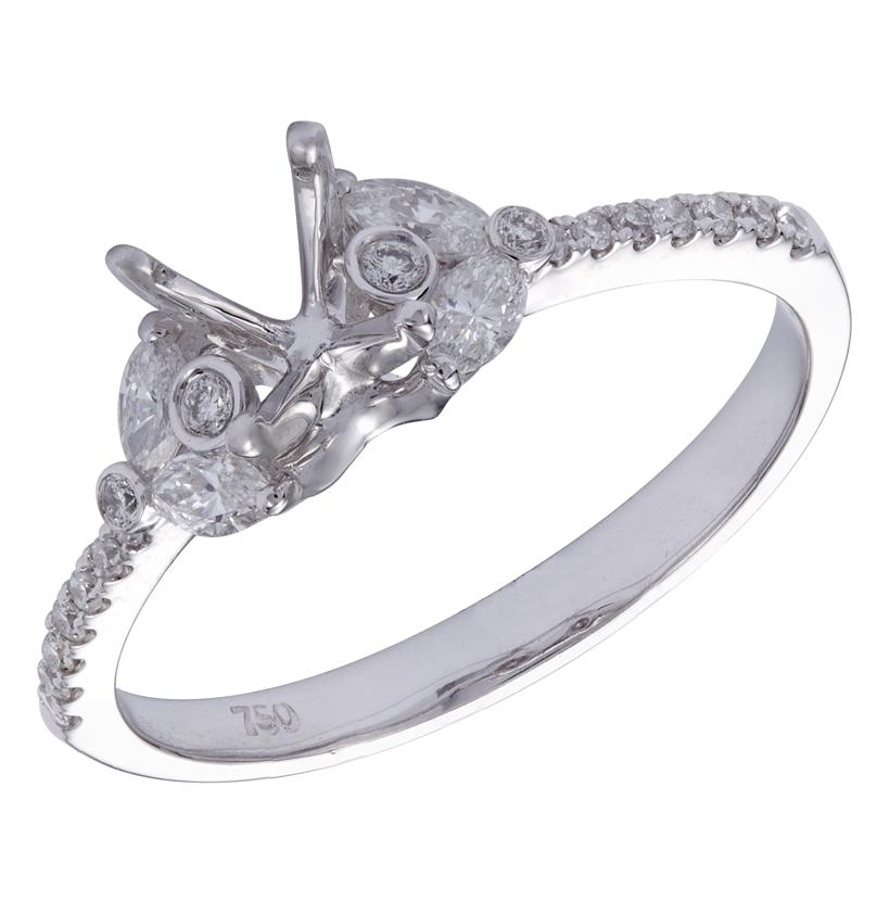 0.39 Ctw Diamond 18k White Gold Round Marquis Shape Womens Diamond Ring