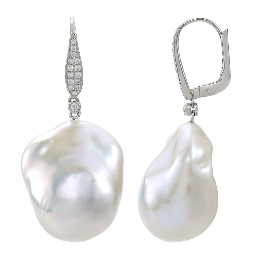 0.24 Ctw Diamond 14k White Gold Pearl Earrings