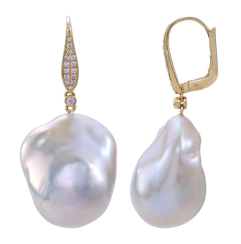 0.24 Ctw Diamond 14k Yellow Gold Pearl Earrings