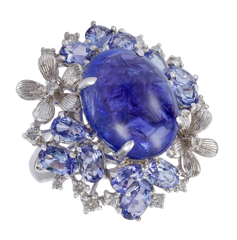 0.4 Ctw Diamond 18k White Gold Tanzanite Round Shape Womens Gemstone Ring