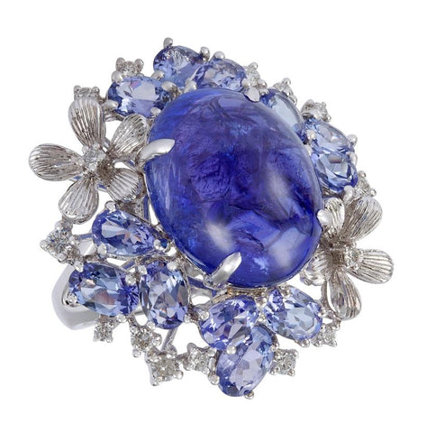 0.4 Ctw Diamond 18k White Gold Tanzanite Round Shape Womens Gemstone Ring