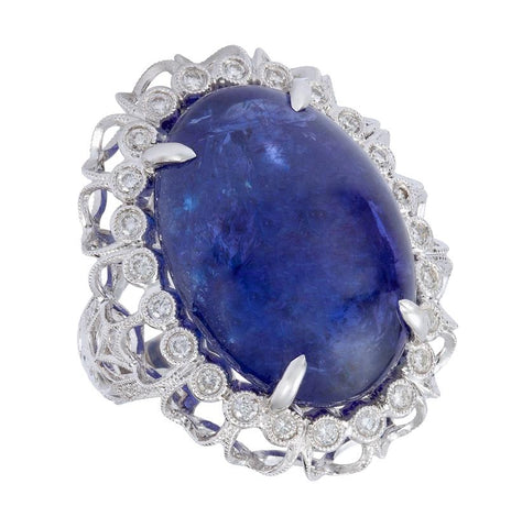 0.66 Ctw Diamond 18k White Gold Tanzanite Round Shape Womens Gemstone Ring