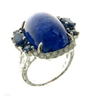 0.34 Ctw Diamond 18k White Gold Sapphire Tanzanite Round Shape Womens Gemstone Ring