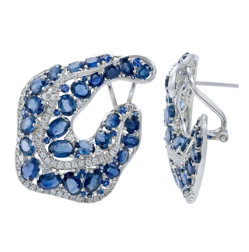 1.66 Ctw Diamond 18k White Gold Sapphire Round Shape Womens Gemstone Earrings