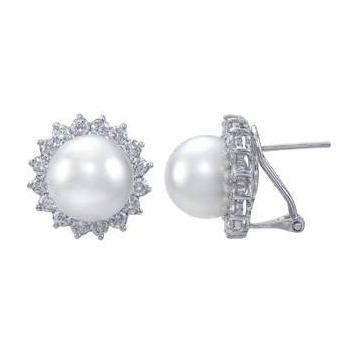 2.15 Ctw Diamond 18k White Gold Pearl Earrings