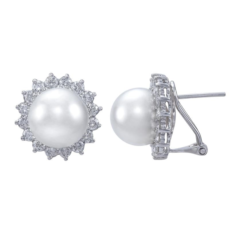 2.12 Ctw Diamond 18k White Gold Pearl Earrings