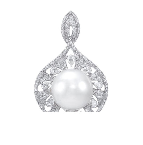 2.21 Ctw Diamond 18k White Gold Pearl Necklace Pendant