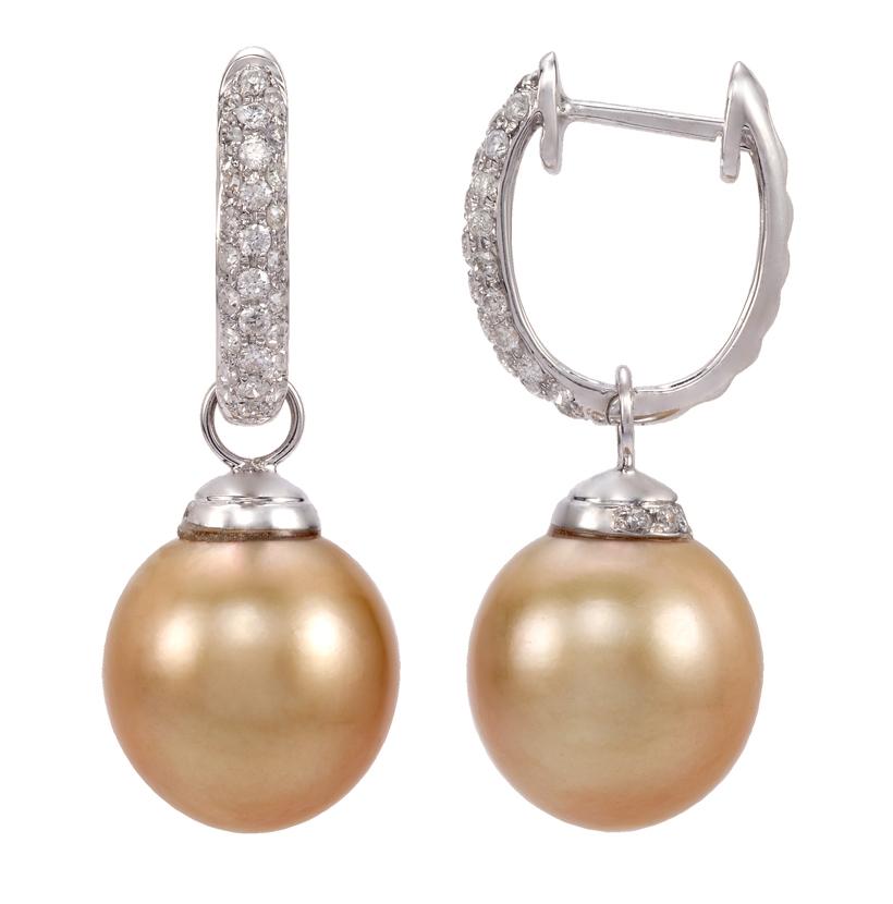 0.61 Ctw Diamond 14k White Gold Pearl Earrings