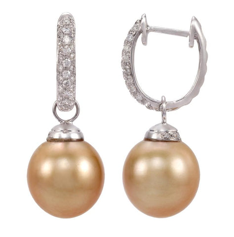 0.61 Ctw Diamond 14k White Gold Pearl Earrings