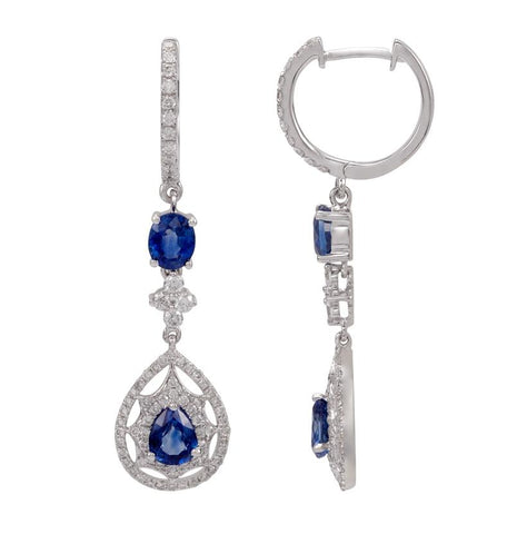 0.79 Ctw Diamond 18k White Gold Sapphire Round Shape Womens Gemstone Earrings