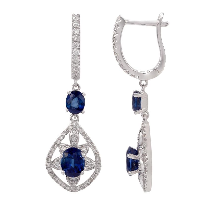 0.63 Ctw Diamond 18k White Gold Sapphire Round Shape Womens Gemstone Earrings