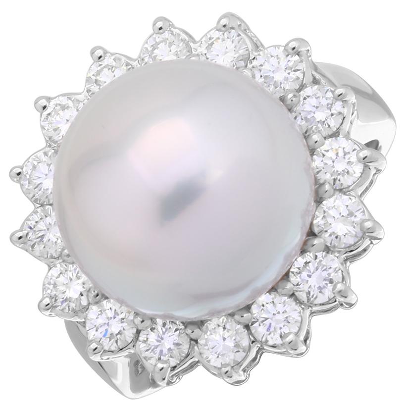 1.14 Ctw Diamond 18k White Gold Pearl Ring